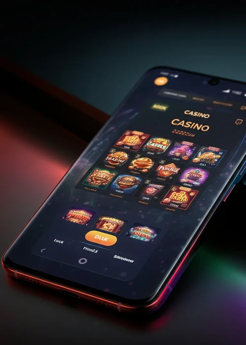 Luxurious casino interface with neon lights showcasing Uptown Aces Casino games and welcome bonus banner.